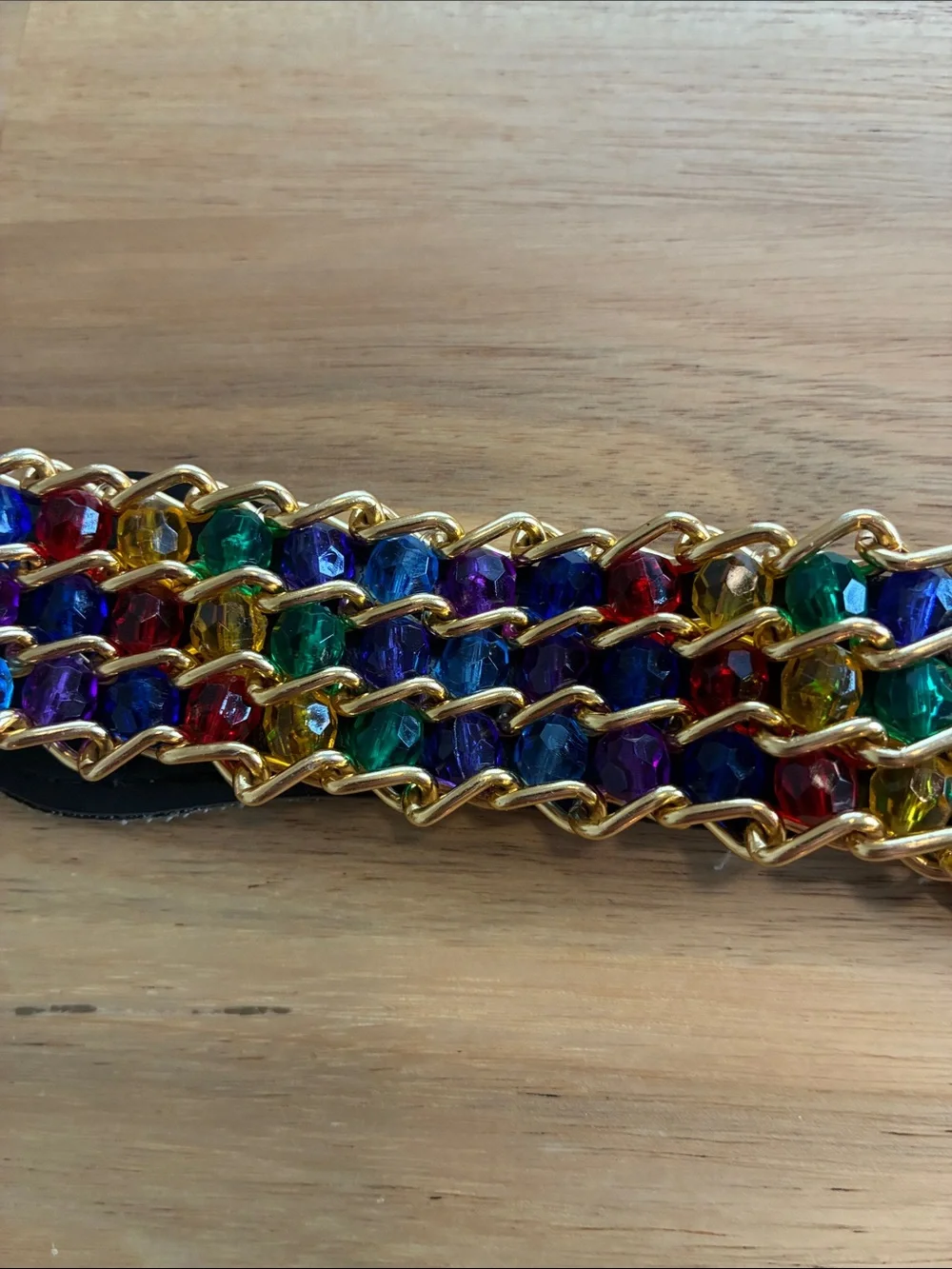 Y2K VTG Colorful Beaded Avant Garde chain Link Belt Metallic Leather Closure